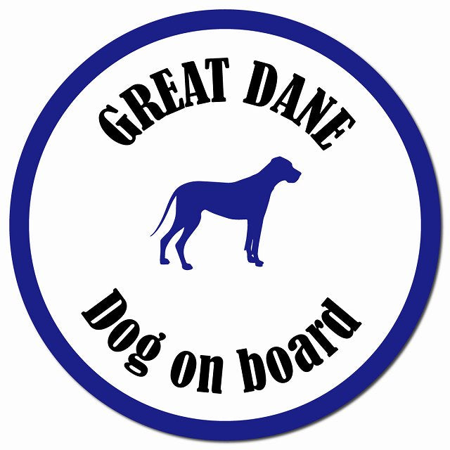 カラフル Dog on board グレートデン ホワイト＆ネイビー マグネット 車用 直径13cm 丸型 カーマグネット