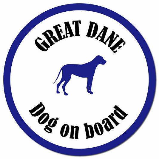 カラフル Dog on board グレートデン ホワイト＆ネイビー マグネット 車用 直径13cm 丸型 カーマグネット