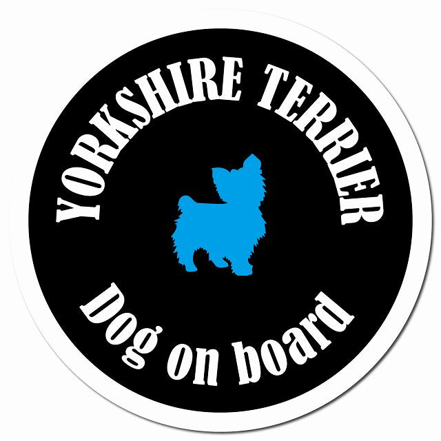 カラフル Dog on board ヨークシャーテリア ブラック＆ホワイト マグネット 車用 直径13cm 丸型 カーマグネット