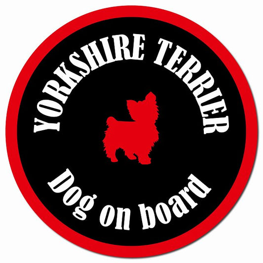 カラフル Dog on board ヨークシャーテリア ブラック＆レッド マグネット 車用 直径13cm 丸型 カーマグネット