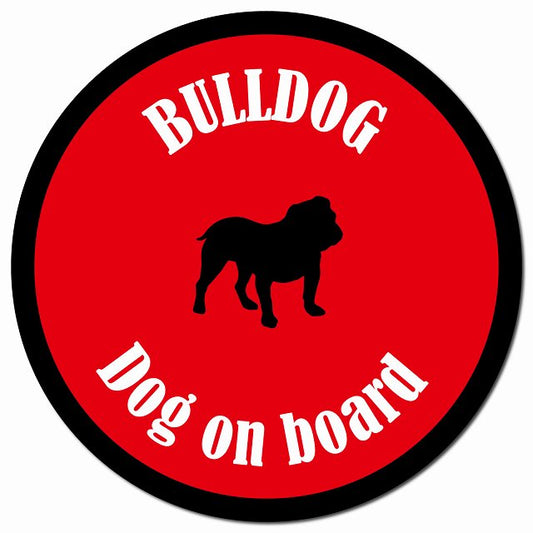 カラフル Dog on board ブルドッグ レッド＆ブラック マグネット 車用 直径13cm 丸型 カーマグネット