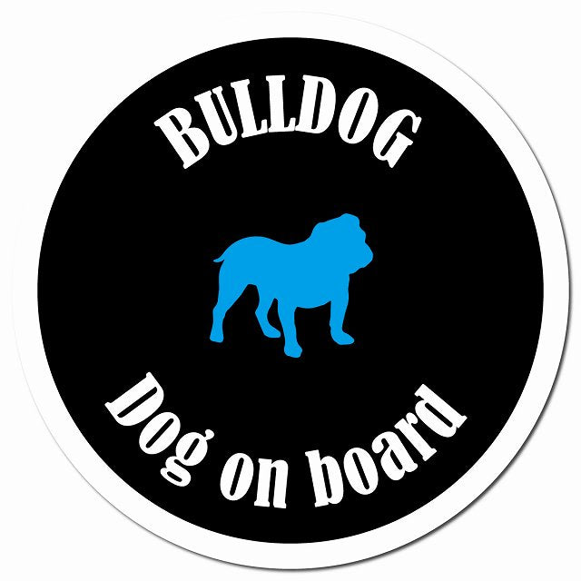 カラフル Dog on board ブルドッグ ブラック＆ホワイト マグネット 車用 直径13cm 丸型 カーマグネット