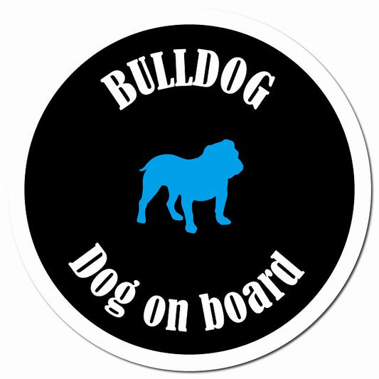 カラフル Dog on board ブルドッグ ブラック＆ホワイト マグネット 車用 直径13cm 丸型 カーマグネット