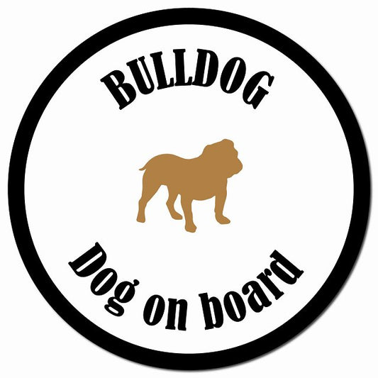 カラフル Dog on board ブルドッグ ホワイト＆ブラック マグネット 車用 直径13cm 丸型 カーマグネット
