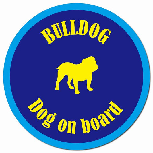 カラフル Dog on board ブルドッグ ネイビー＆ブルー マグネット 車用 直径13cm 丸型 カーマグネット