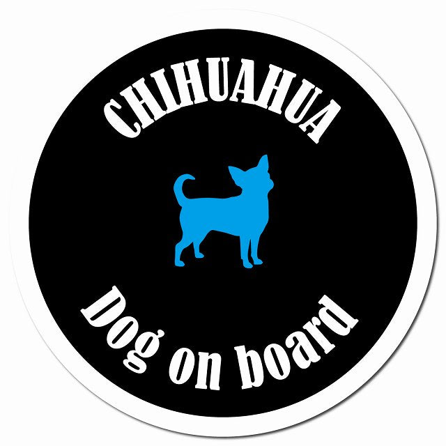カラフル Dog on board チワワ ブラック＆ホワイト マグネット 車用 直径13cm 丸型 カーマグネット