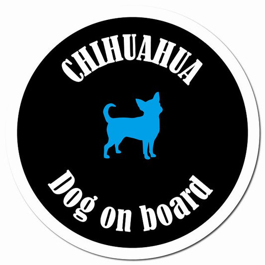 カラフル Dog on board チワワ ブラック＆ホワイト マグネット 車用 直径13cm 丸型 カーマグネット