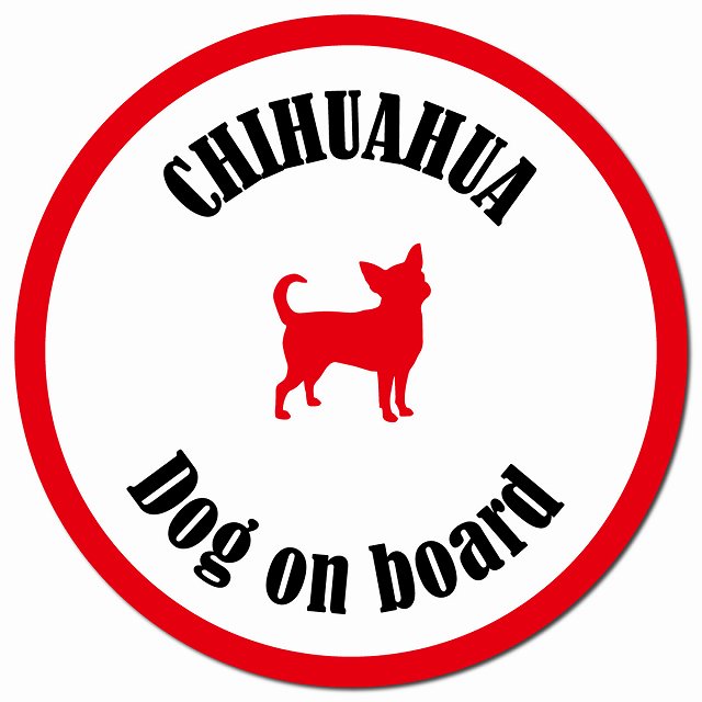 カラフル Dog on board チワワ ホワイト＆レッド マグネット 車用 直径13cm 丸型 カーマグネット