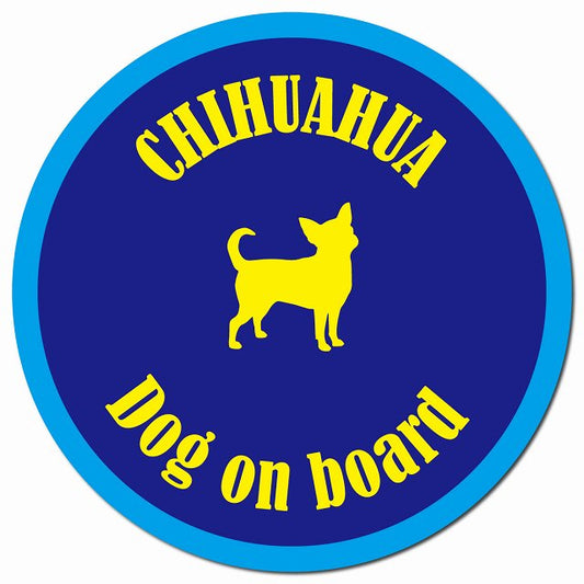 カラフル Dog on board チワワ ネイビー＆ブルー マグネット 車用 直径13cm 丸型 カーマグネット