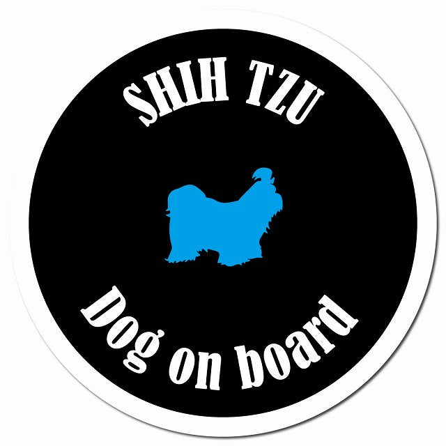 カラフル Dog on board シーズー ブラック＆ホワイト マグネット 車用 直径13cm 丸型 カーマグネット