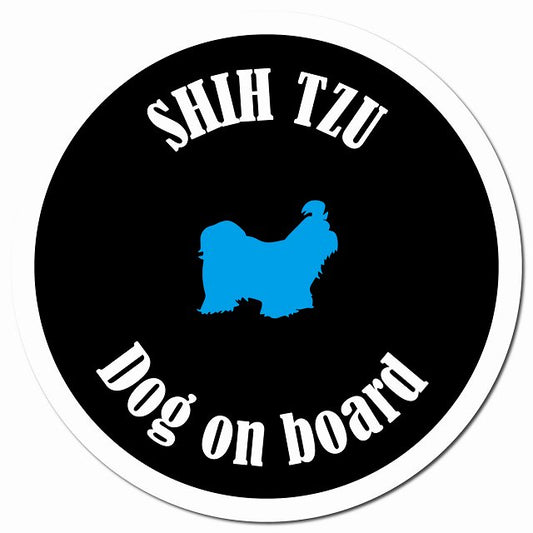 カラフル Dog on board シーズー ブラック＆ホワイト マグネット 車用 直径13cm 丸型 カーマグネット