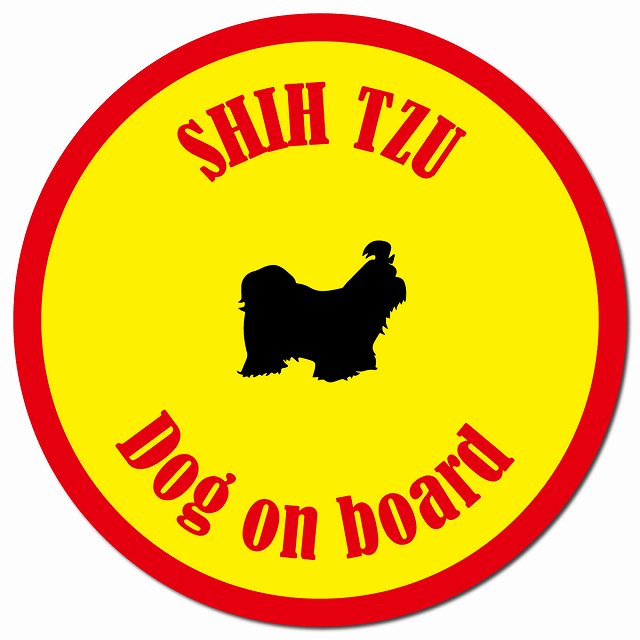 カラフル Dog on board シーズー イエロー＆レッド マグネット 車用 直径13cm 丸型 カーマグネット