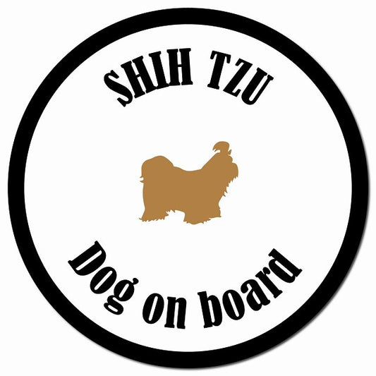 カラフル Dog on board シーズー ホワイト＆ブラック マグネット 車用 直径13cm 丸型 カーマグネット