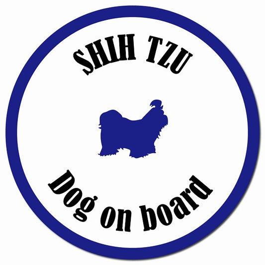 カラフル Dog on board シーズー ホワイト＆ネイビー マグネット 車用 直径13cm 丸型 カーマグネット