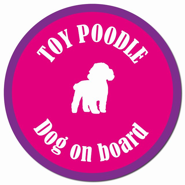カラフル Dog on board トイプードル ピンク＆パープル マグネット 車用 直径13cm 丸型 カーマグネット