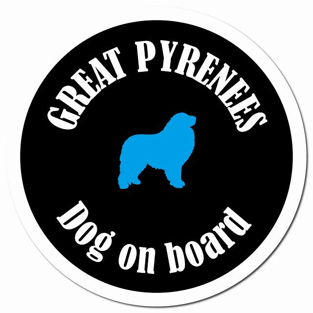 カラフル Dog on board グレートピレニーズ ブラック＆ホワイト マグネット 車用 直径13cm 丸型 カーマグネット