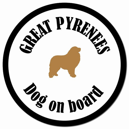 カラフル Dog on board グレートピレニーズ ホワイト＆ブラック マグネット 車用 直径13cm 丸型 カーマグネット