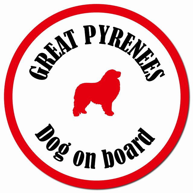 カラフル Dog on board グレートピレニーズ ホワイト＆レッド マグネット 車用 直径13cm 丸型 カーマグネット