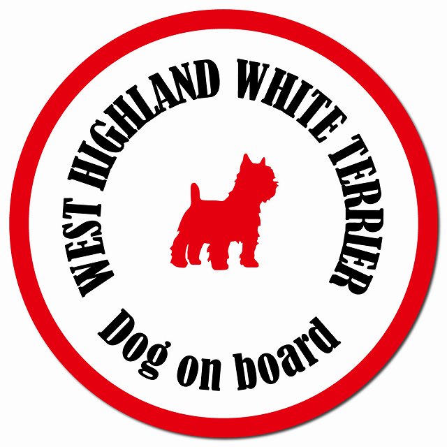 カラフル Dog on board ウエストハイランドホワイトテリア ホワイト＆レッド マグネット 車用 直径13cm 丸型 カーマグネット