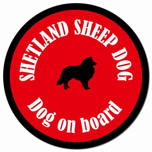 カラフル Dog on board シェットランドシープドッグ レッド＆ブラック マグネット 車用 直径13cm 丸型 カーマグネット