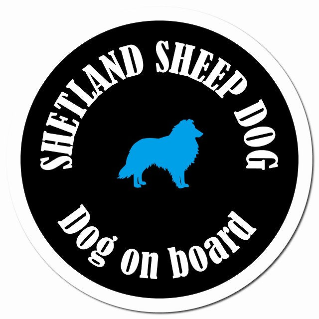 カラフル Dog on board シェットランドシープドッグ ブラック＆ホワイト マグネット 車用 直径13cm 丸型 カーマグネット