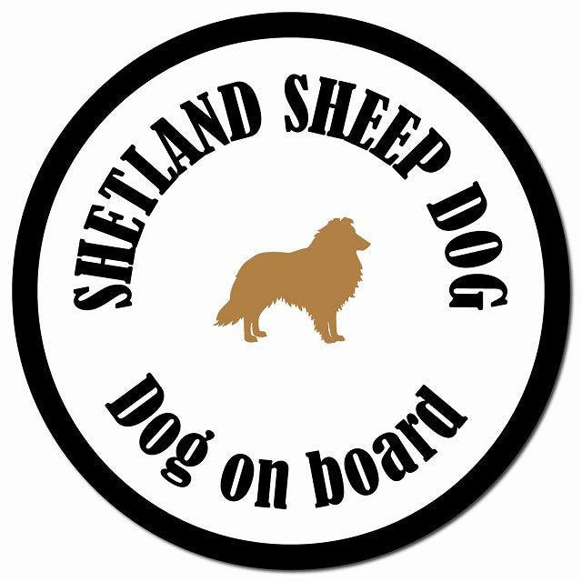 カラフル Dog on board シェットランドシープドッグ ホワイト＆ブラック マグネット 車用 直径13cm 丸型 カーマグネット