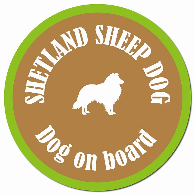 カラフル Dog on board シェットランドシープドッグ ブラウン＆グリーン マグネット 車用 直径13cm 丸型 カーマグネット