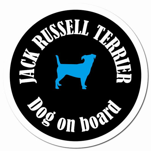 カラフル Dog on board ジャックラッセルテリア ブラック＆ホワイト マグネット 車用 直径13cm 丸型 カーマグネット