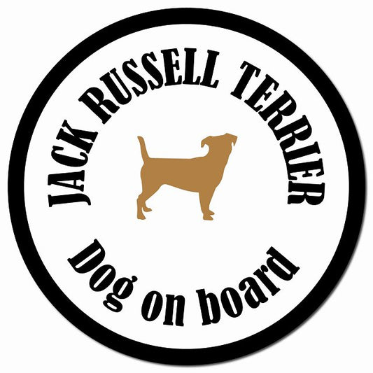 カラフル Dog on board ジャックラッセルテリア ホワイト＆ブラック マグネット 車用 直径13cm 丸型 カーマグネット