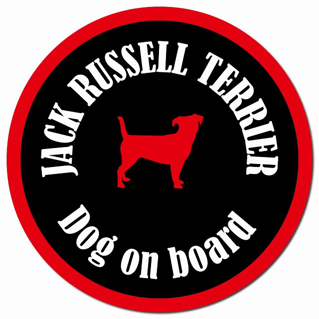 カラフル Dog on board ジャックラッセルテリア ブラック＆レッド マグネット 車用 直径13cm 丸型 カーマグネット