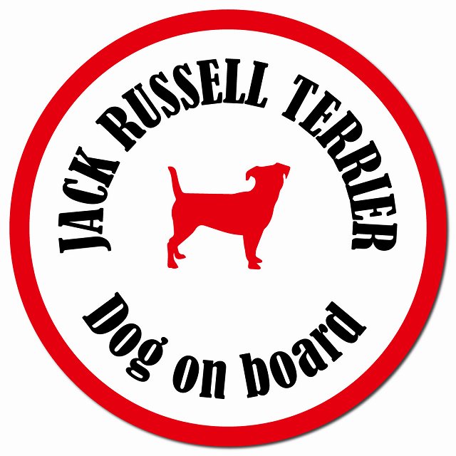 カラフル Dog on board ジャックラッセルテリア ホワイト＆レッド マグネット 車用 直径13cm 丸型 カーマグネット