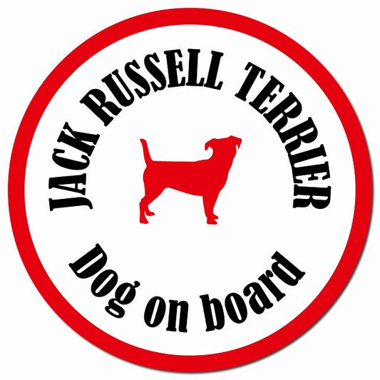 カラフル Dog on board ジャックラッセルテリア ホワイト＆レッド マグネット 車用 直径13cm 丸型 カーマグネット