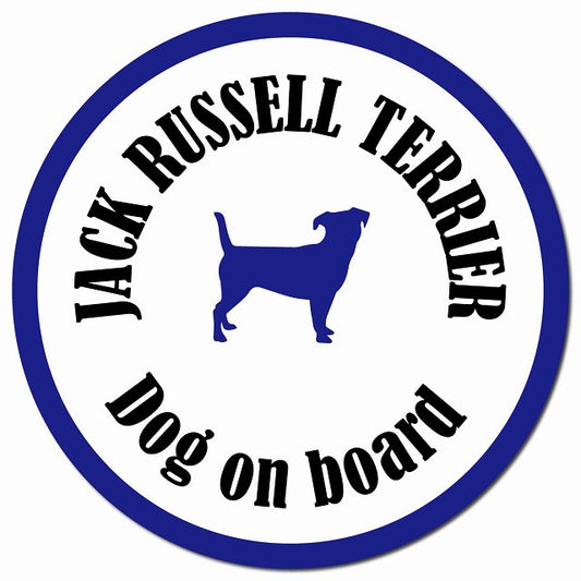 カラフル Dog on board ジャックラッセルテリア ホワイト＆ネイビー マグネット 車用 直径13cm 丸型 カーマグネット