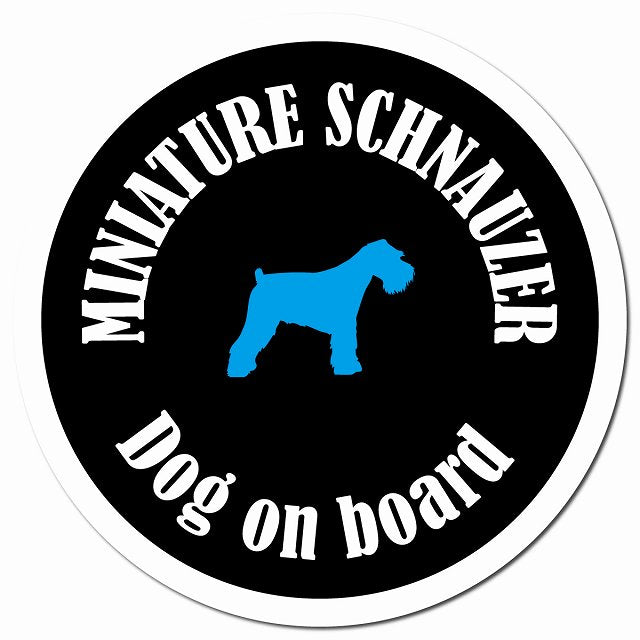 カラフル Dog on board ミニチュアシュナウザー ブラック＆ホワイト マグネット 車用 直径13cm 丸型 カーマグネット