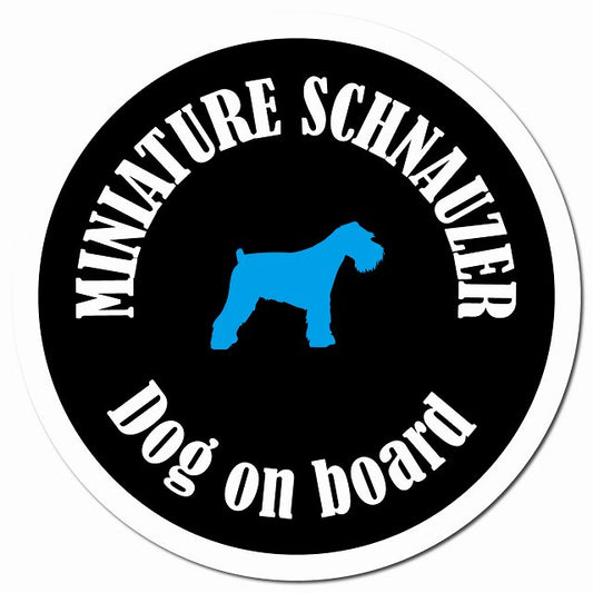 カラフル Dog on board ミニチュアシュナウザー ブラック＆ホワイト マグネット 車用 直径13cm 丸型 カーマグネット