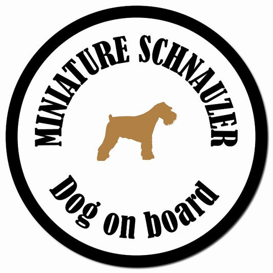 カラフル Dog on board ミニチュアシュナウザー ホワイト＆ブラック マグネット 車用 直径13cm 丸型 カーマグネット