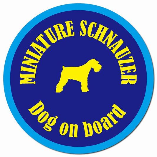 カラフル Dog on board ミニチュアシュナウザー ネイビー＆ブルー マグネット 車用 直径13cm 丸型 カーマグネット