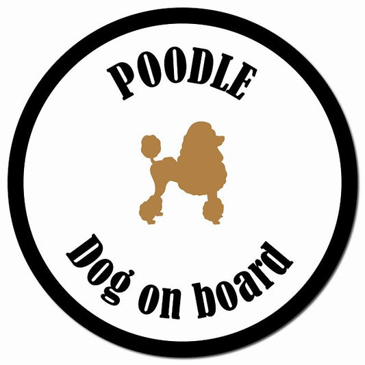 カラフル Dog on board プードル ホワイト＆ブラック マグネット 車用 直径13cm 丸型 カーマグネット