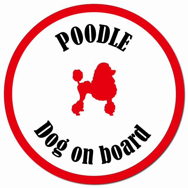 カラフル Dog on board プードル ホワイト＆レッド マグネット 車用 直径13cm 丸型 カーマグネット
