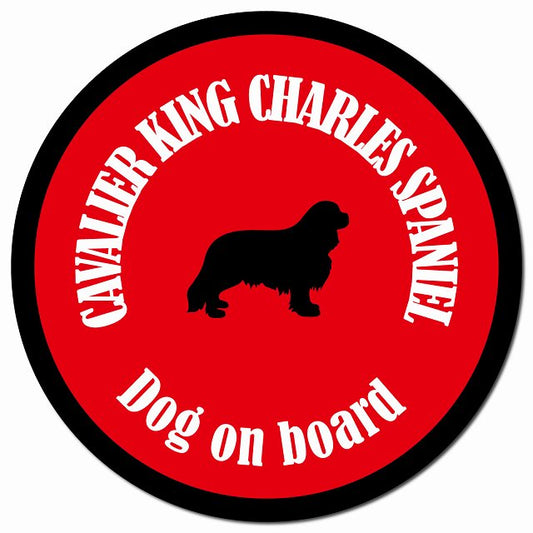 カラフル Dog on board キャバリアキングチャールズスパニエル レッド＆ブラック マグネット 車用 直径13cm 丸型 カーマグネット