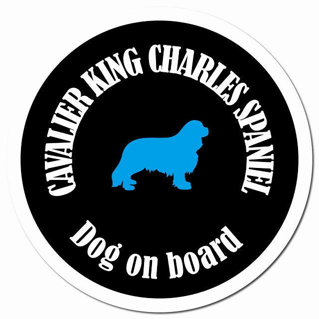カラフル Dog on board キャバリアキングチャールズスパニエル ブラック＆ホワイト マグネット 車用 直径13cm 丸型 カーマグネット