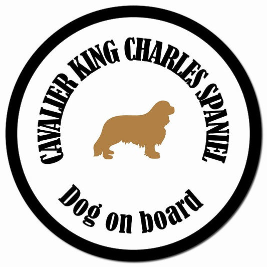 カラフル Dog on board キャバリアキングチャールズスパニエル ホワイト＆ブラック マグネット 車用 直径13cm 丸型 カーマグネット