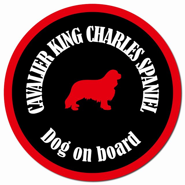 カラフル Dog on board キャバリアキングチャールズスパニエル ブラック＆レッド マグネット 車用 直径13cm 丸型 カーマグネット