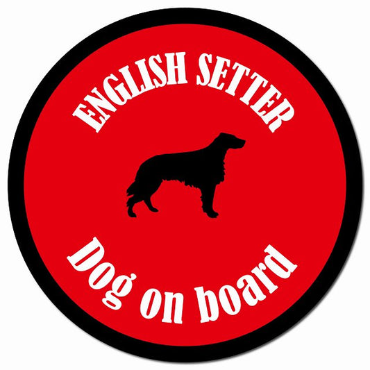 カラフル Dog on board イングリッシュセター レッド＆ブラック マグネット 車用 直径13cm 丸型 カーマグネット