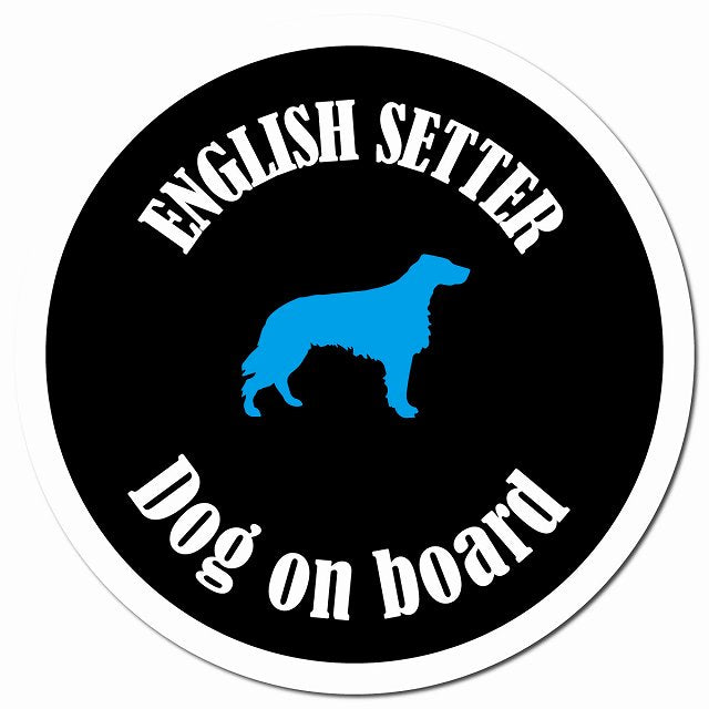 カラフル Dog on board イングリッシュセター ブラック＆ホワイト マグネット 車用 直径13cm 丸型 カーマグネット