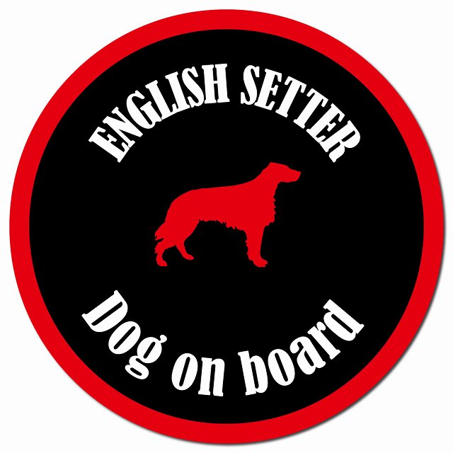 カラフル Dog on board イングリッシュセター ブラック＆レッド マグネット 車用 直径13cm 丸型 カーマグネット