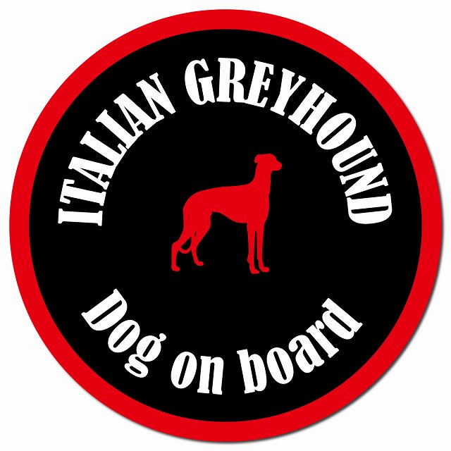 カラフル Dog on board イタリアングレーハウンド ブラック＆レッド マグネット 車用 直径13cm 丸型 カーマグネット