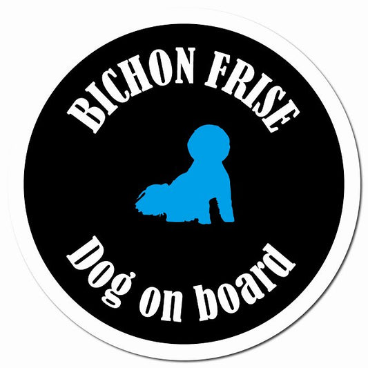 カラフル Dog on board ビションフリーゼ ブラック＆ホワイト マグネット 車用 直径13cm 丸型 カーマグネット