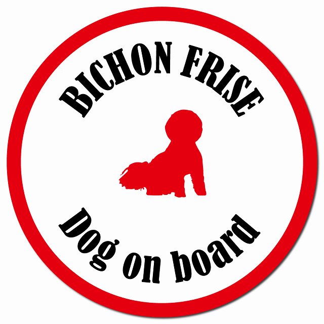カラフル Dog on board ビションフリーゼ ホワイト＆レッド マグネット 車用 直径13cm 丸型 カーマグネット