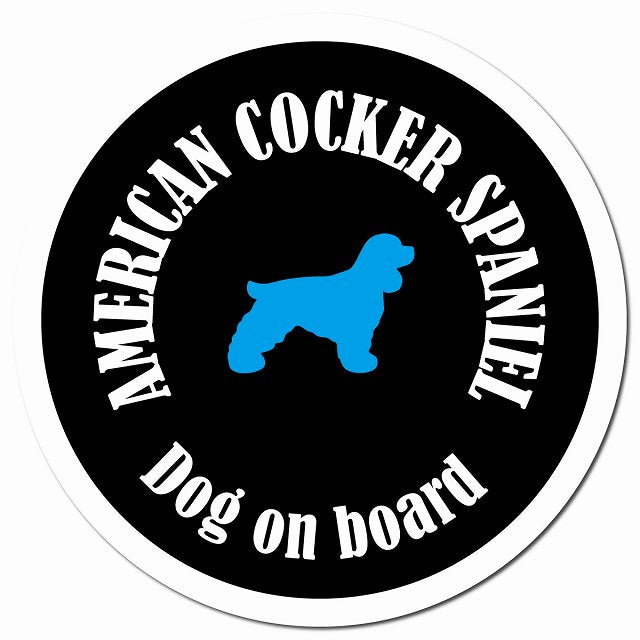 カラフル Dog on board アメリカンコッカースパニエル ブラック＆ホワイト マグネット 車用 直径13cm 丸型 カーマグネット